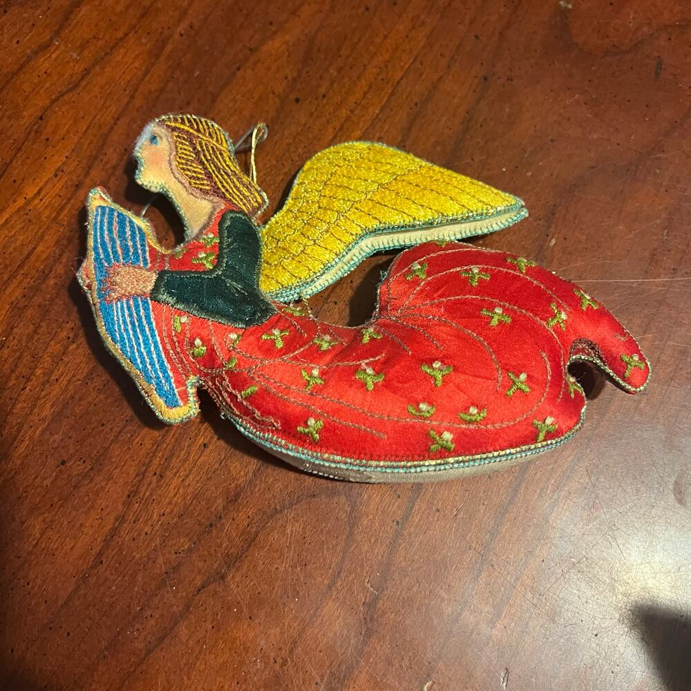 Vintage angel with harp Christmas Ornament embroidered